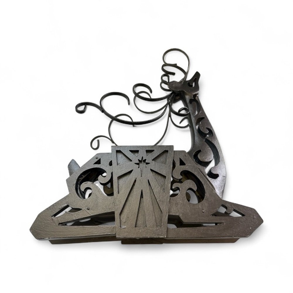 Black Wooden Reindeer With Metal Horns - Picture 4 of 8